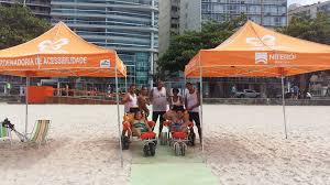 Esteira Acessibilidade Trade Mix mosaico com diversas imagens do projeto de praia acessivel para todos em Icarai, Niteroi, RJ com a esteira trade mix