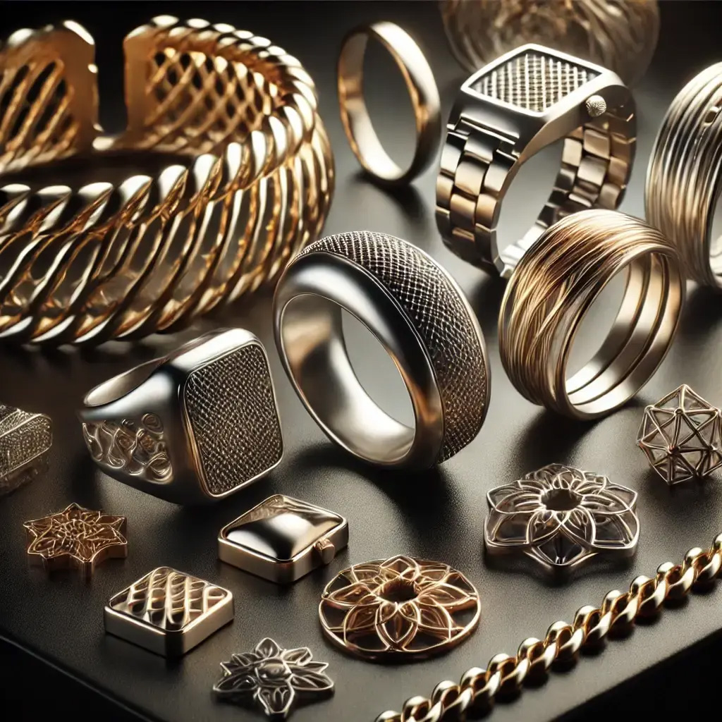 impressão 3D em metais imagem com exemplos da impressão 3D em metais : joias diversas