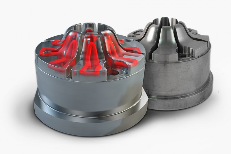 imagem em moldes de injeção de plastico com e sem canais conformais