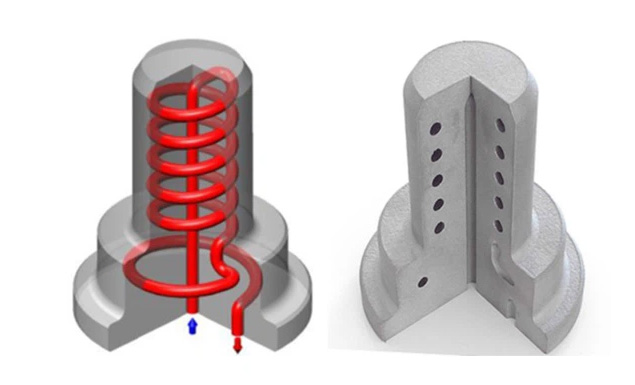 imagem em moldes de injeção de plastico com e sem canais conformais