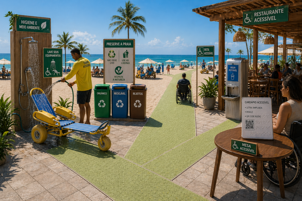 rotas acessiveis com a esteira trade mix para duchas, hogiene e restaurantes