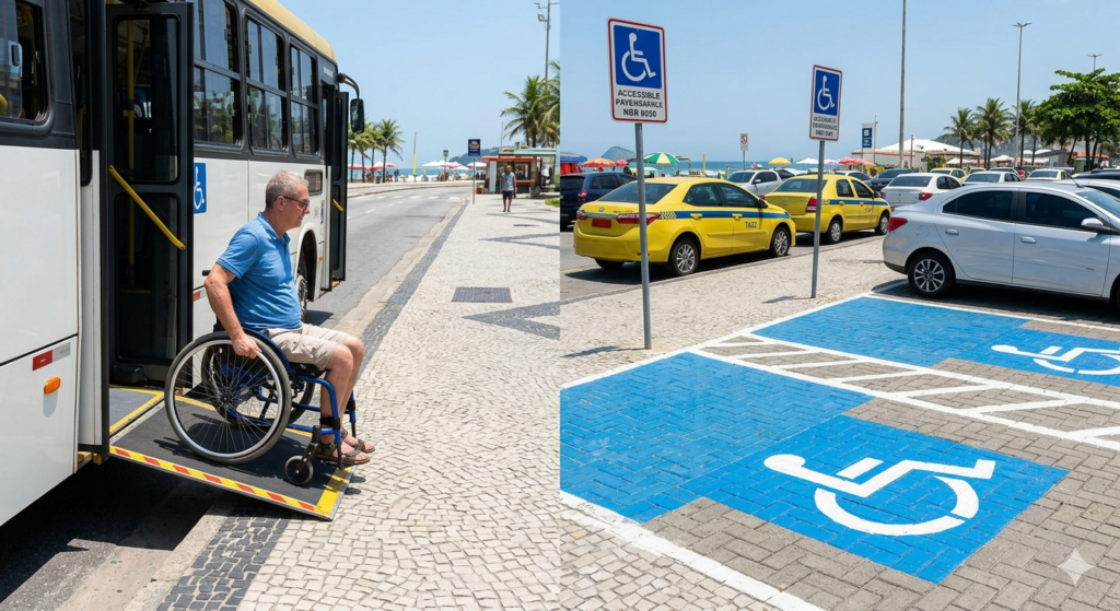 imagem mostrando embarque/desembarque e estacionamento para pcds em praias acessiveis