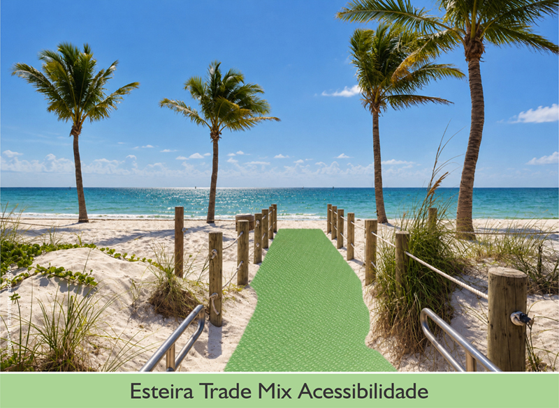 Esteira Trade Mix Acessibilidade instalada na areia da praia